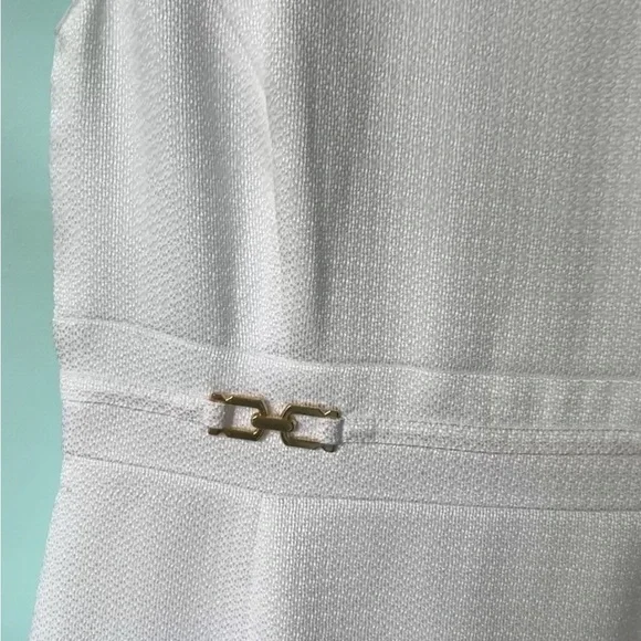 Tahari Authur S.Levine White Dress Gold Details Cap Sleeve 10 - Picture 5 of 13